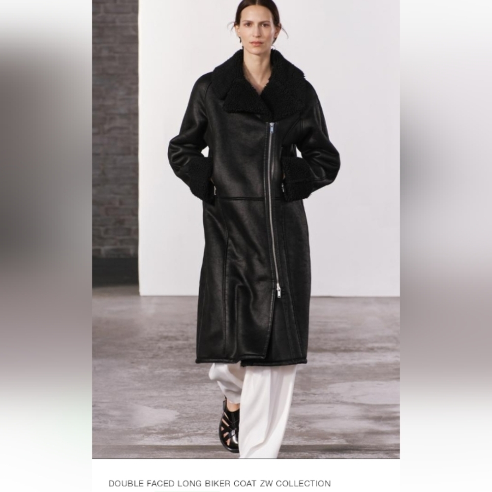 Zara ZW Collection Oversized Double Faced Long Biker Coat Size XS-S